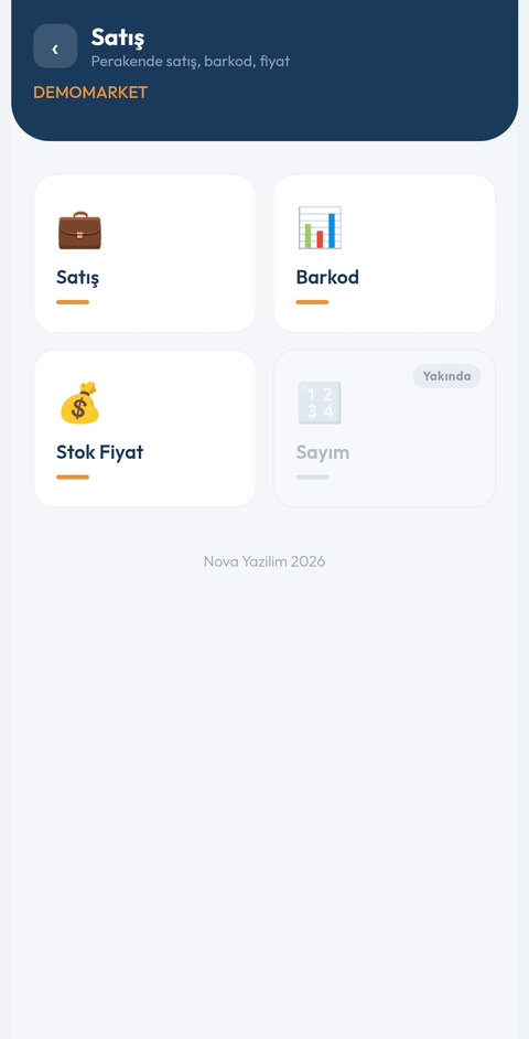 Mobil satış menüsü: satış, barkod, stok fiyat
